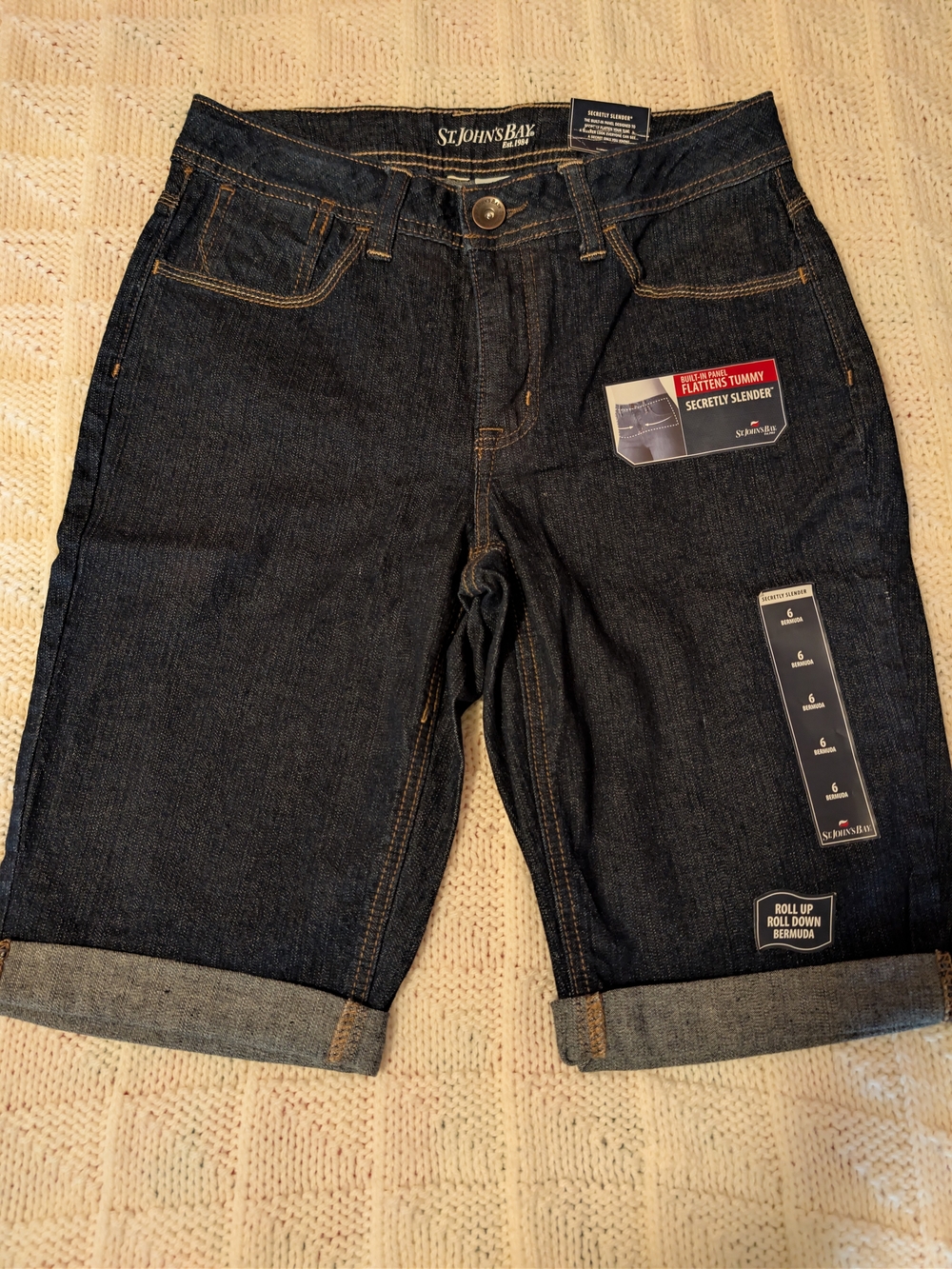 St. John's Bay Dark Indigo Rolled Cuff Women's Denim Shorts